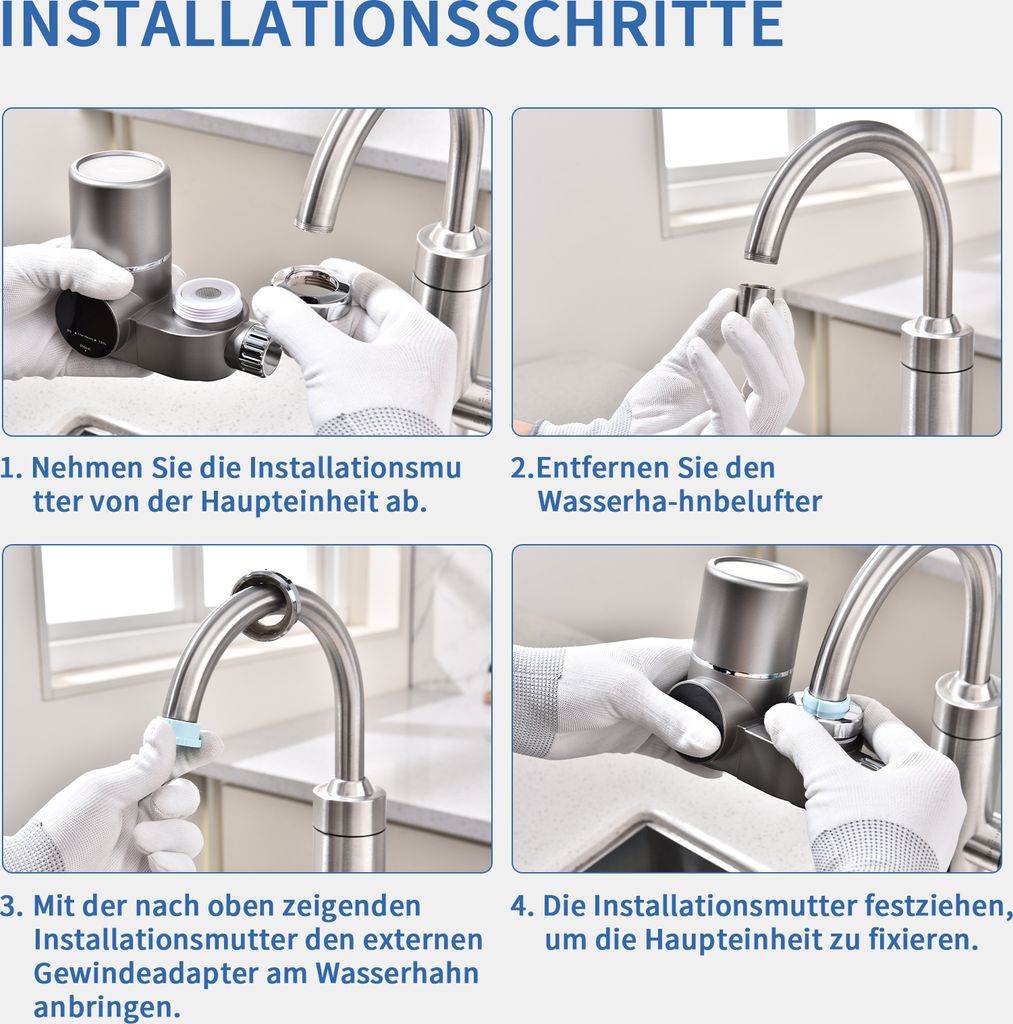 AiHom Wasserfilter für Wasserhahn mit Blaulicht-Sterilisation, Wasserfilter für Standard-Wasserhähne mit 2 Pack Wasserfilter Cartridges