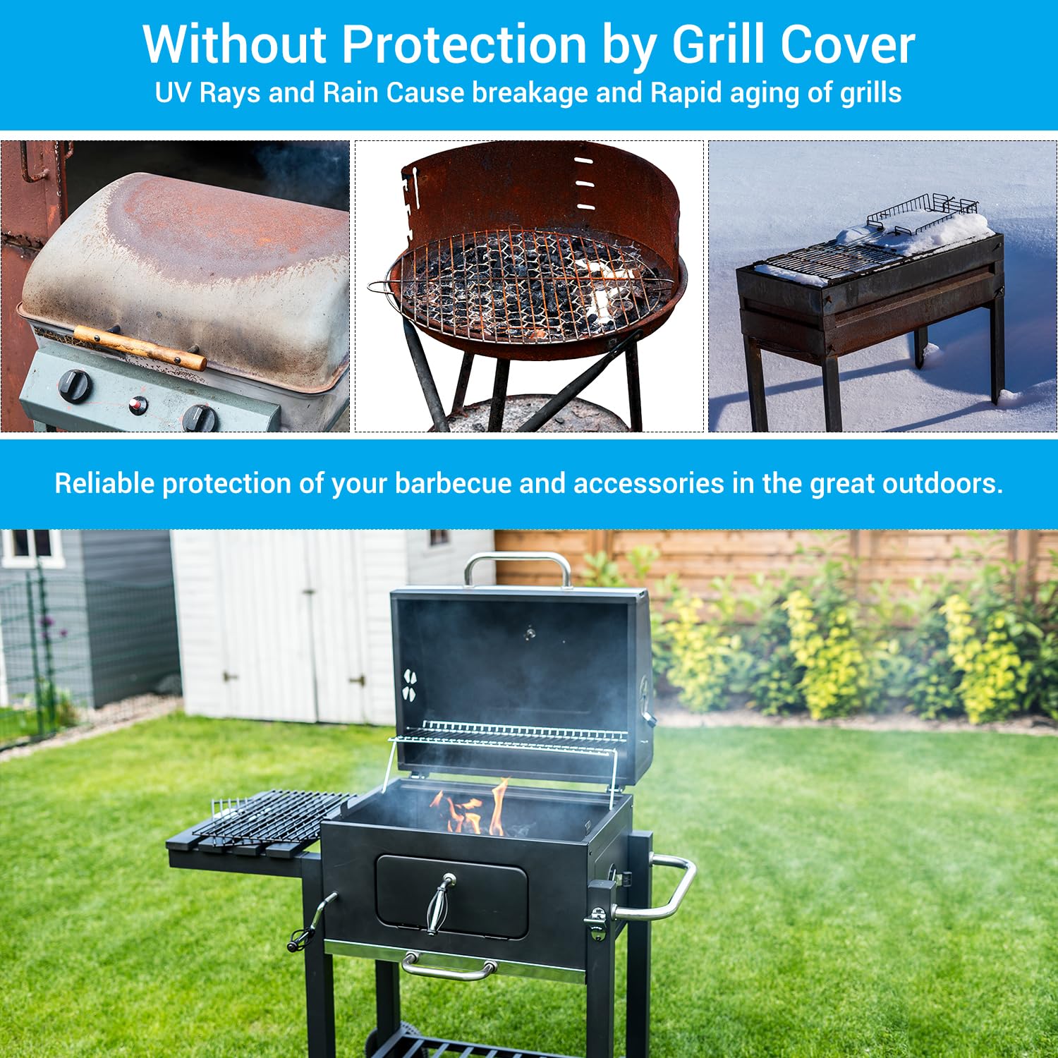 Grillabdeckung Wetterfest (105x50x103cm) 600D Oxford mit verstellbaren Schnallen, Drastring, Winddicht, BBQ Abdeckung, Anti-UV Grillabdeckung Abdeckung Grill