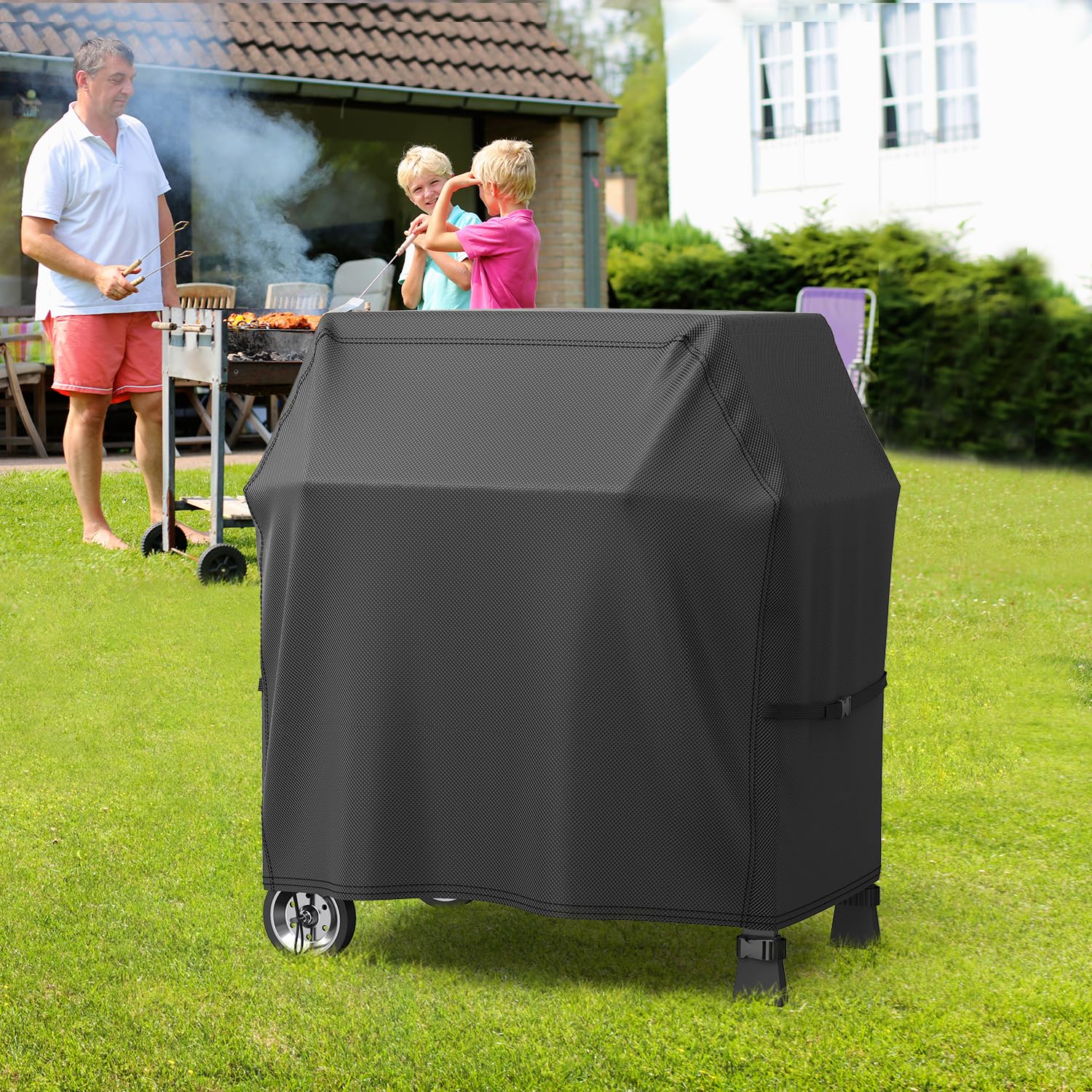 Grill Abdekchabe 105x50x103cm, Wasserdicht, Winddicht, UV-Beständig, Reißfest, 600D Oxford Tuch BBQ Abdeckung Cover, Grillabdeckung mit Schnalle und Kordelzug