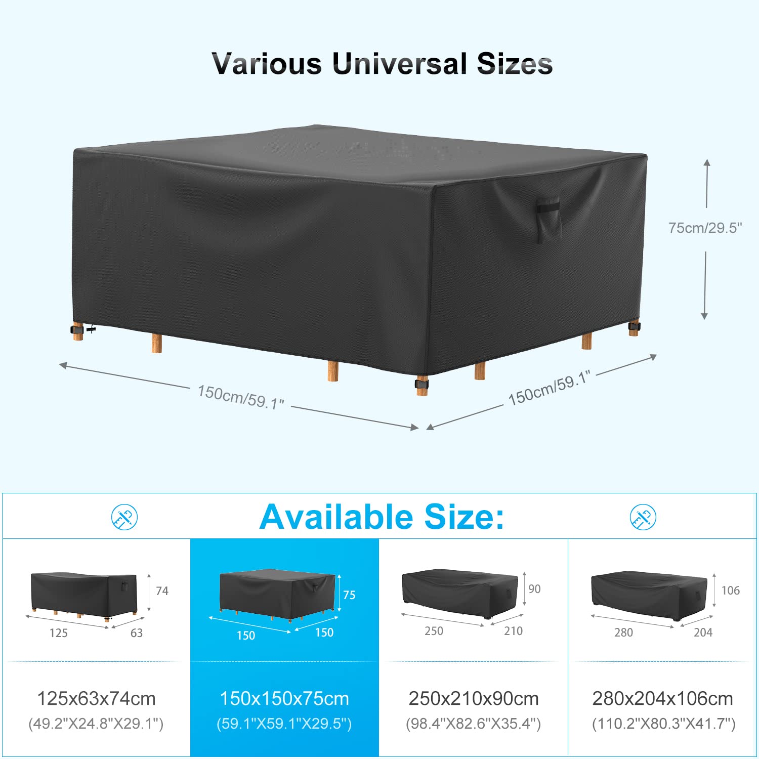 Funda Muebles Jardin Impermeable 150x150x75cm, Funda Sofa Jardín Exterior 600D Tela Oxford Con Revestimiento de PU, Funda Mesa Jardín Con Salida de Aire para Mesas y Sillas, Sofás