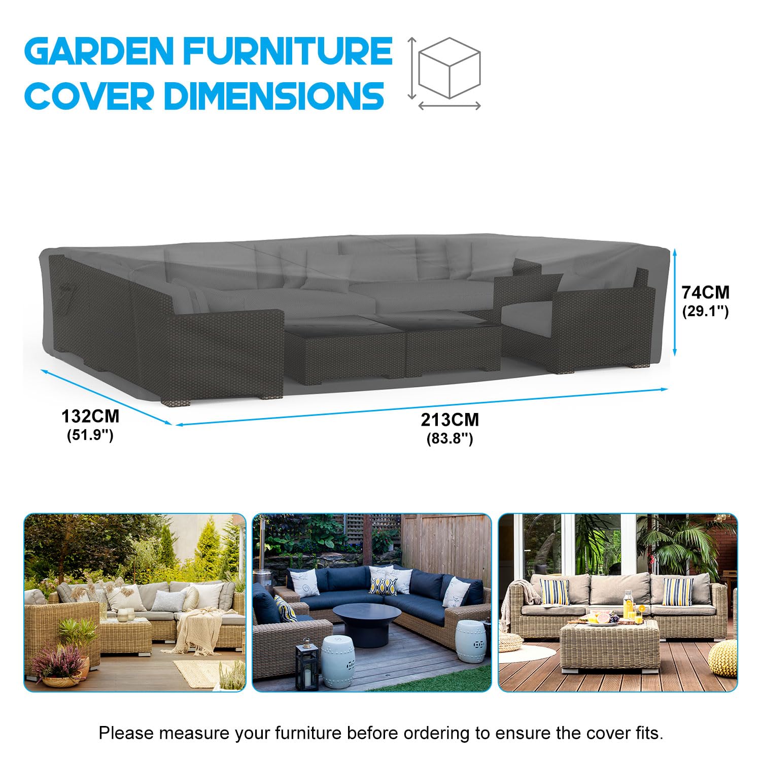 Funda Muebles Jardín Impermeable 213x132x74 cm, Funda Sofás Jardín Exterior 600D Tela Oxford Impermeable Con Revestimiento de PU, Funda Mesa Jardín Con Salida de Aire