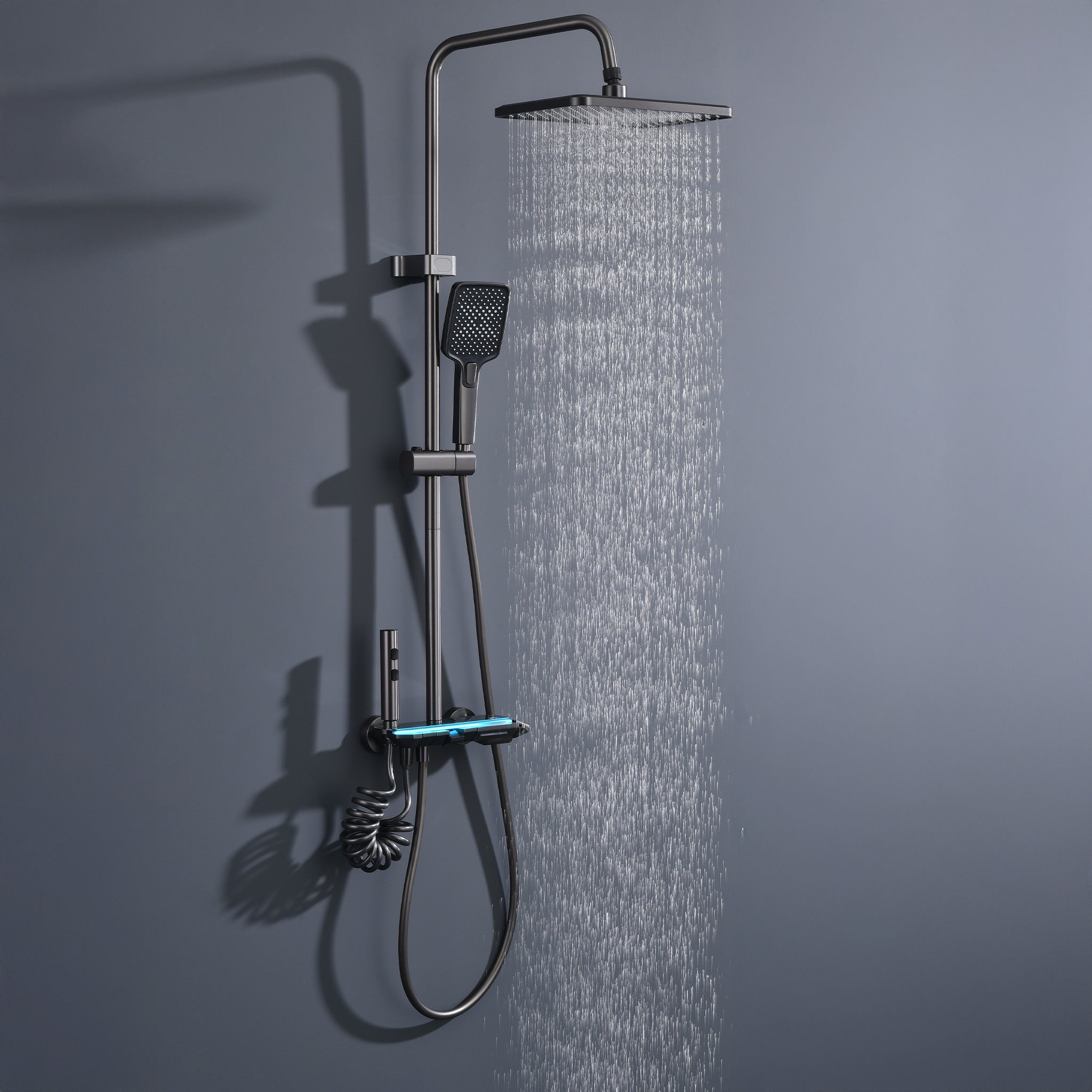 Homelody Duschsystem Messing 4 Wasserausgabe Modi, Duscharmatur Komplettset，Duschset Digitale Temperaturanzeige mit Atmosphärenlicht，Dusche Komplett