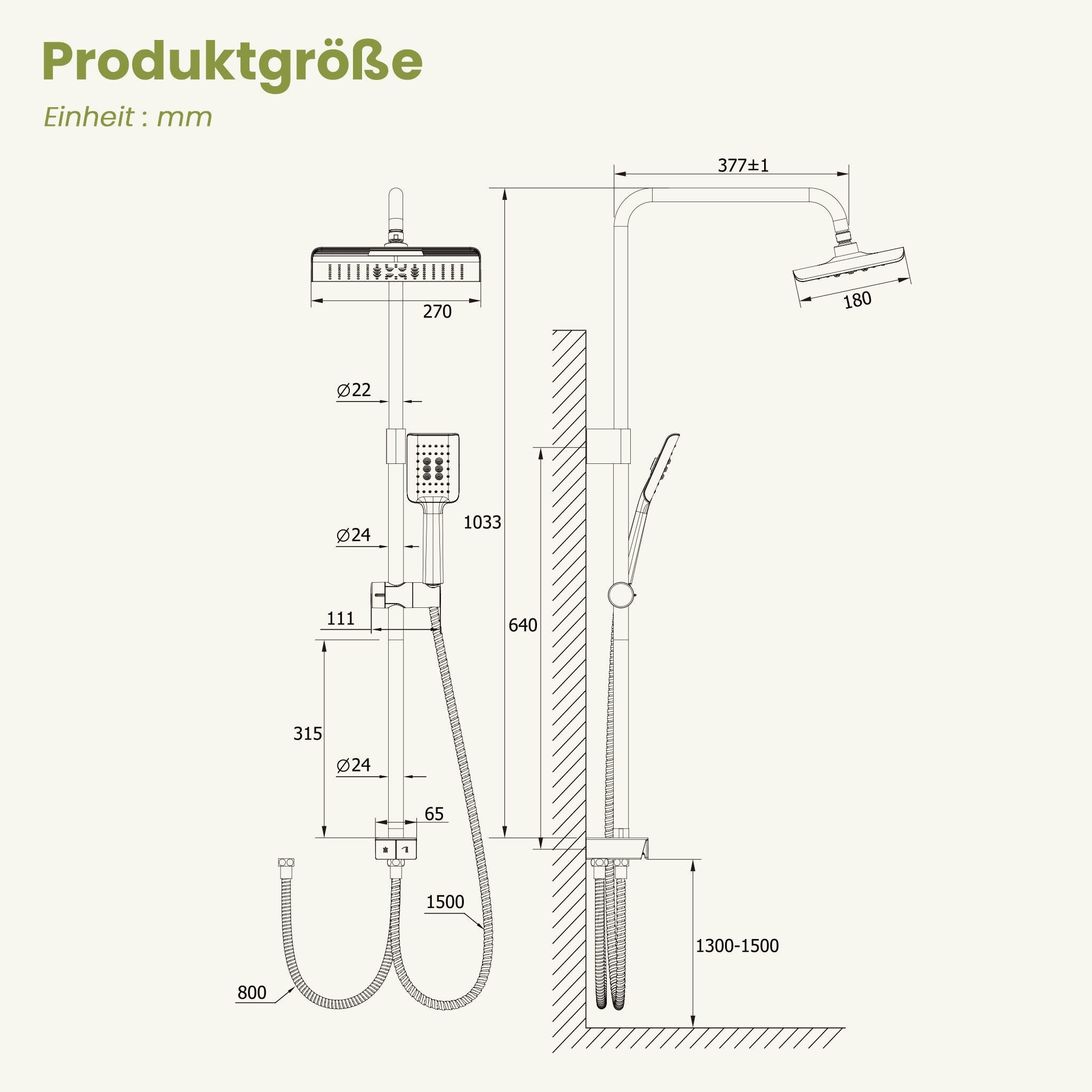 HOMELODY Duschsystem 3 Funktion Thermostat Duschsystem Regendusche mit Duscharmatur, 3 Strahlart(en), quadratischem Duschkopf, Handbrause mit Selbstreinigungsfunktion