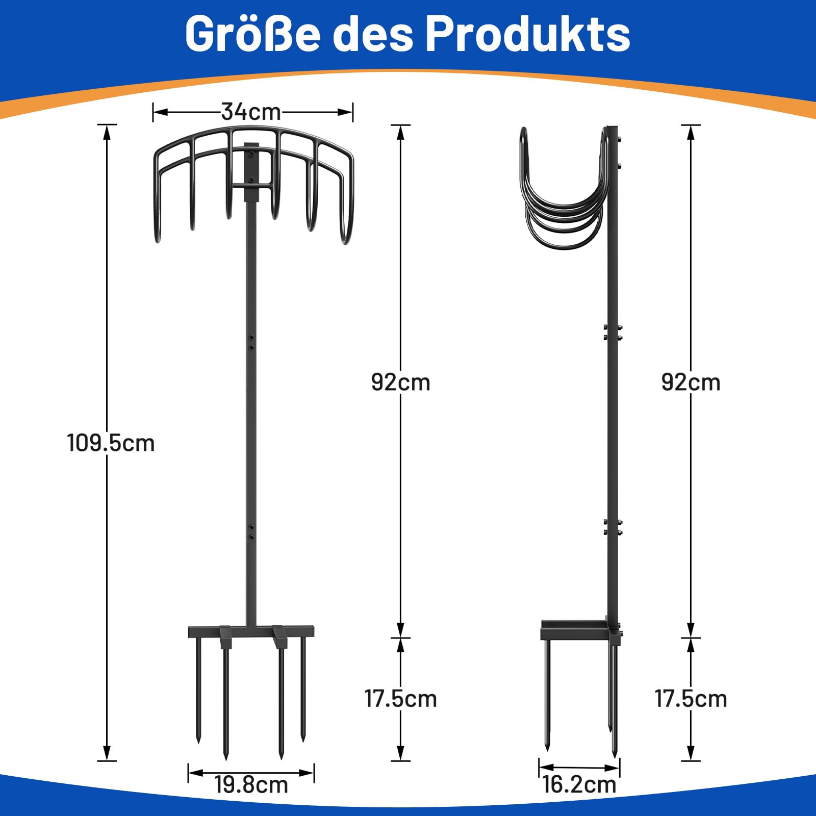 109.5CM Gartenschlauchhalter, Standfester Gartenrohrständer Einfacher Stil Schlauchhalter Freistehend, Abnehmbarer Metall Wasserschlauch Ständer Schlauchständer für Hof Rasenplatz