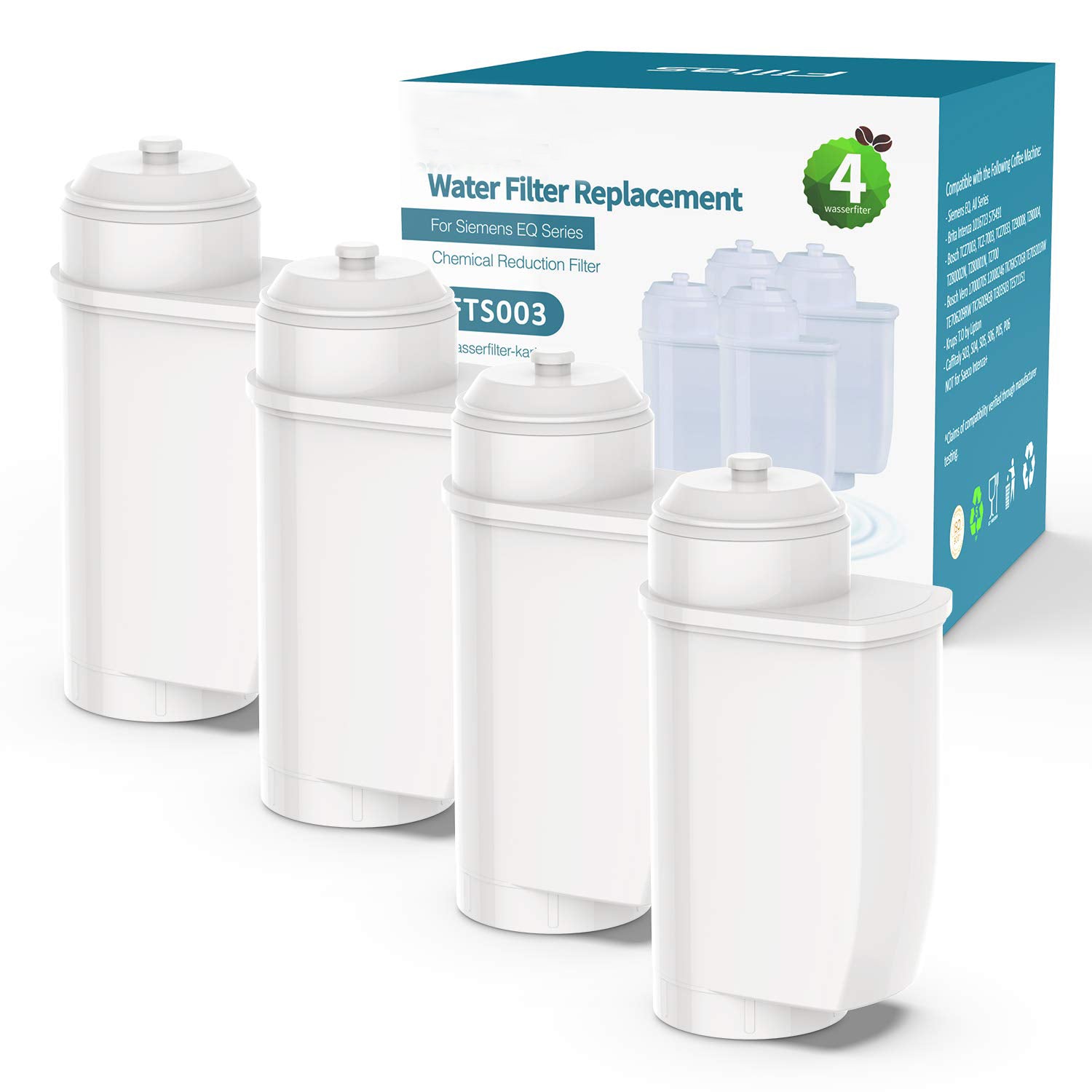 (4er Pack) Wasserfilter für Siemens EQ6 EQ7 EQ500 EQ Series Kompatibel mit Brita Siemens Intenza TZ70003 Kaffeevollautomaten Wasserfilter