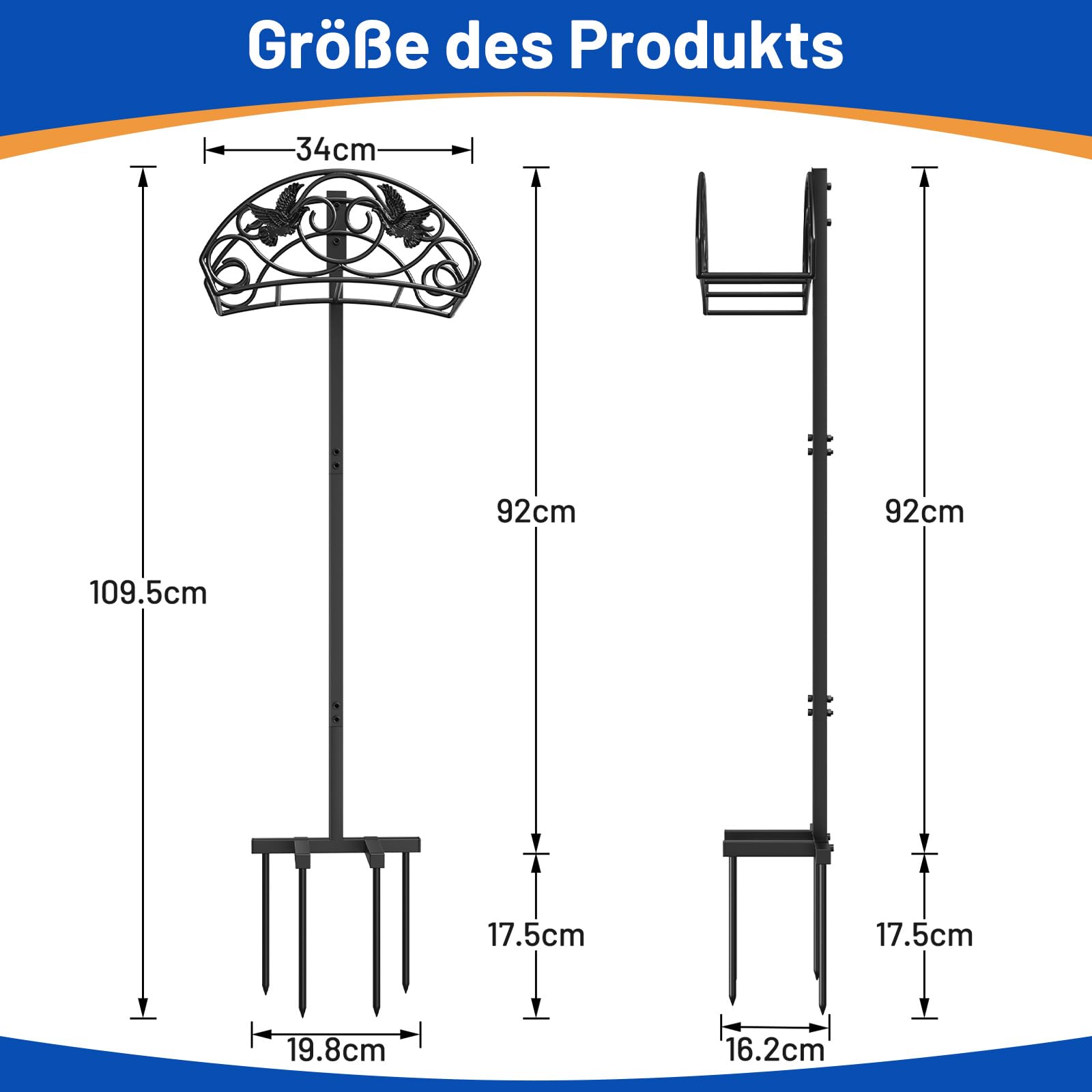 109.5CM Gartenschlauchhalter, Standfester Gartenrohrständer Vogelart Schlauchhalter Freistehend, Abnehmbarer Metall Wasserschlauch Ständer Schlauchständer für Hof Rasenplatz