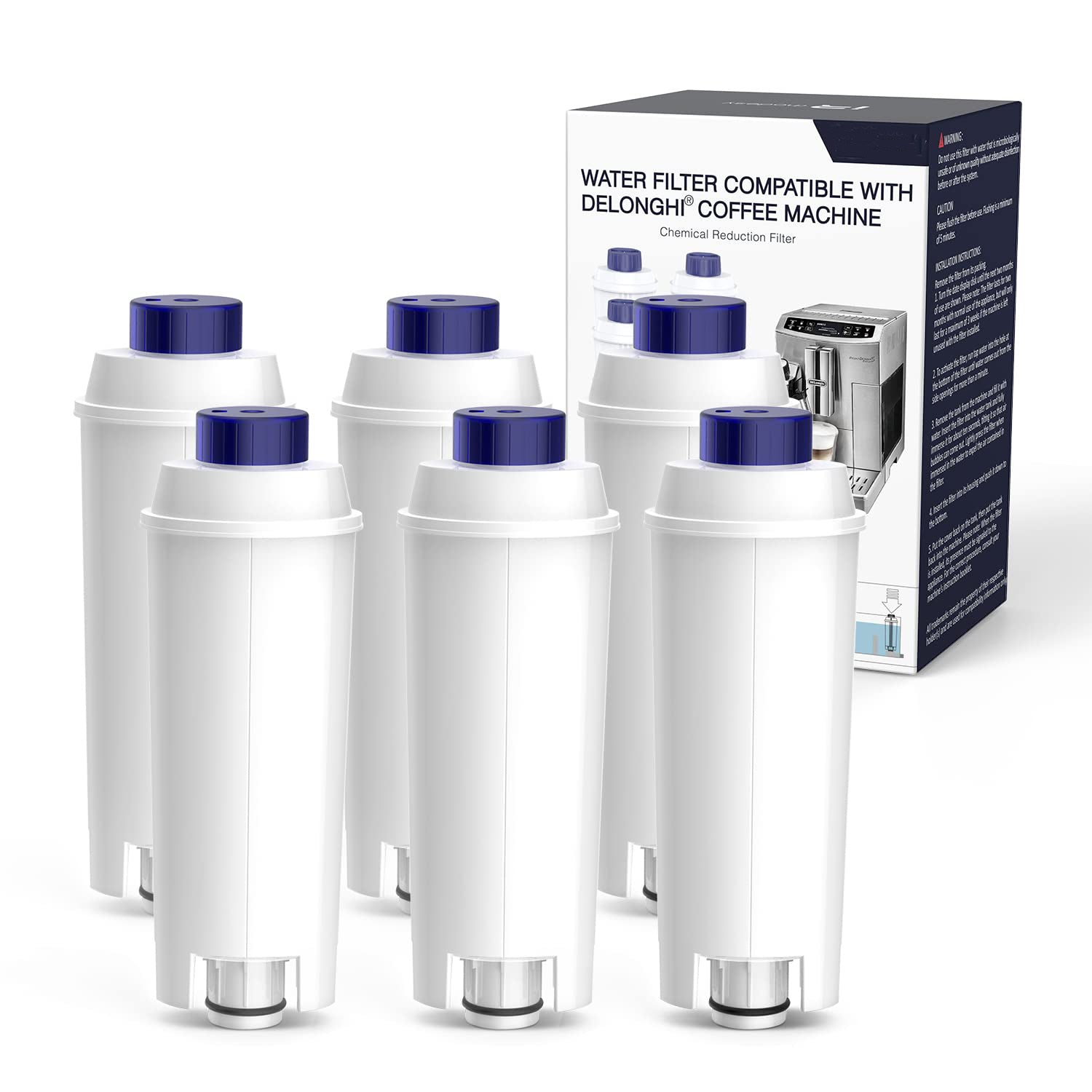 6er Pack - Wasserfilter für DeLonghi DLSC002, Kaffee Filter Water Filter Kompatibel mit DeLonghi ECAM, ETAM, ESAM, BCO, EC.