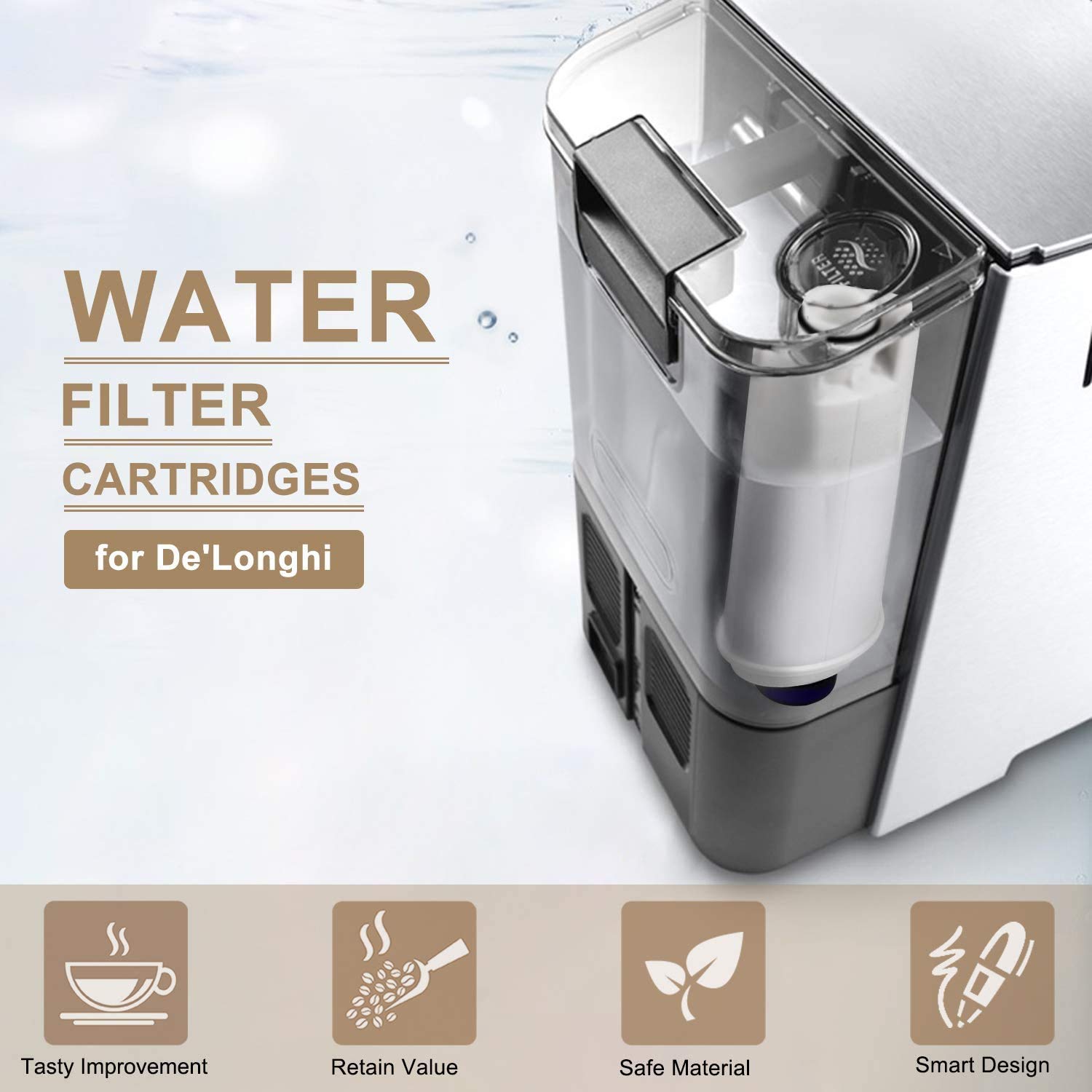 6 x Wasserfilter für Kaffeemaschine Delonghi Magnifica, enthärtet Wasser, reduziert Kalk – einschließlich Versionen der Serien ECAM, Esam, ETAM