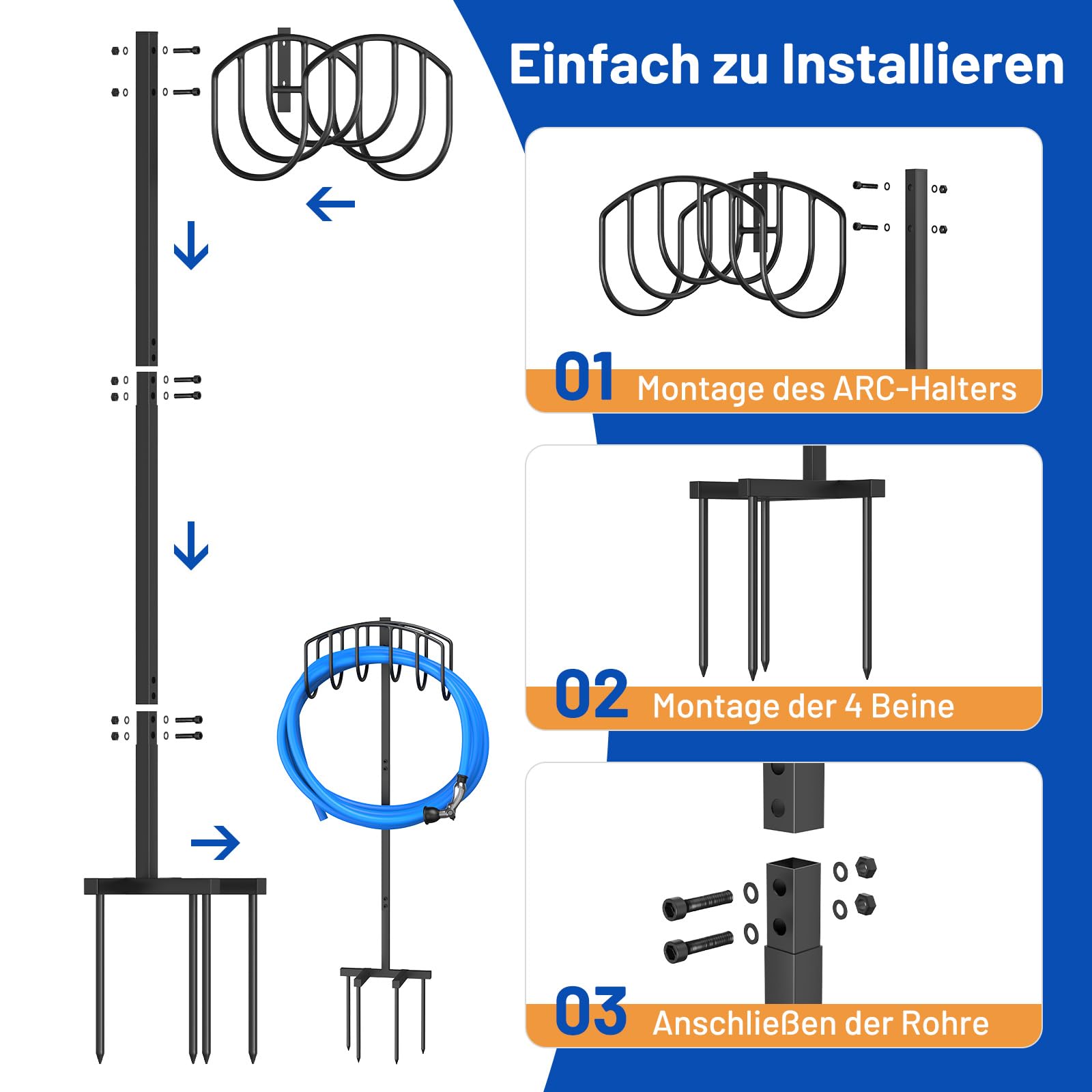 109.5CM Gartenschlauchhalter, Standfester Gartenrohrständer Einfacher Stil Schlauchhalter Freistehend, Abnehmbarer Metall Wasserschlauch Ständer Schlauchständer für Hof Rasenplatz