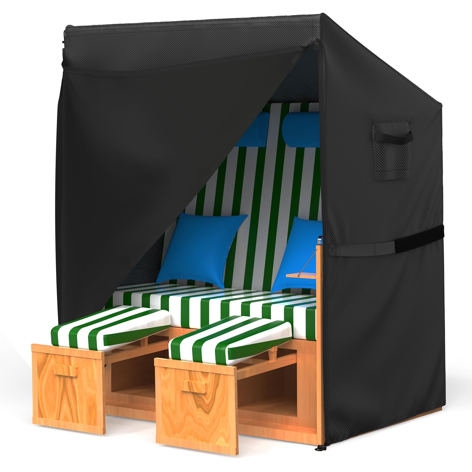 Strandkorb Schutzhülle 135x105x175/140cm, Wasserdicht, Winddicht und UV-Beständig, 600D Oxford Gewebe Abdeckung für Strandkorb mit Wasserdichtem Reißverschluss und Lüftungsschlitzen