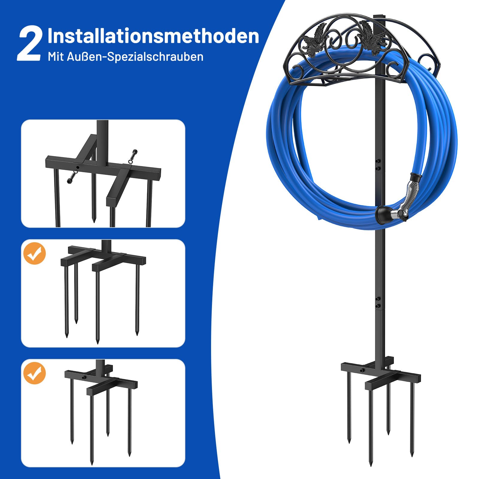 109.5CM Gartenschlauchhalter, Standfester Gartenrohrständer Vogelart Schlauchhalter Freistehend, Abnehmbarer Metall Wasserschlauch Ständer Schlauchständer für Hof Rasenplatz