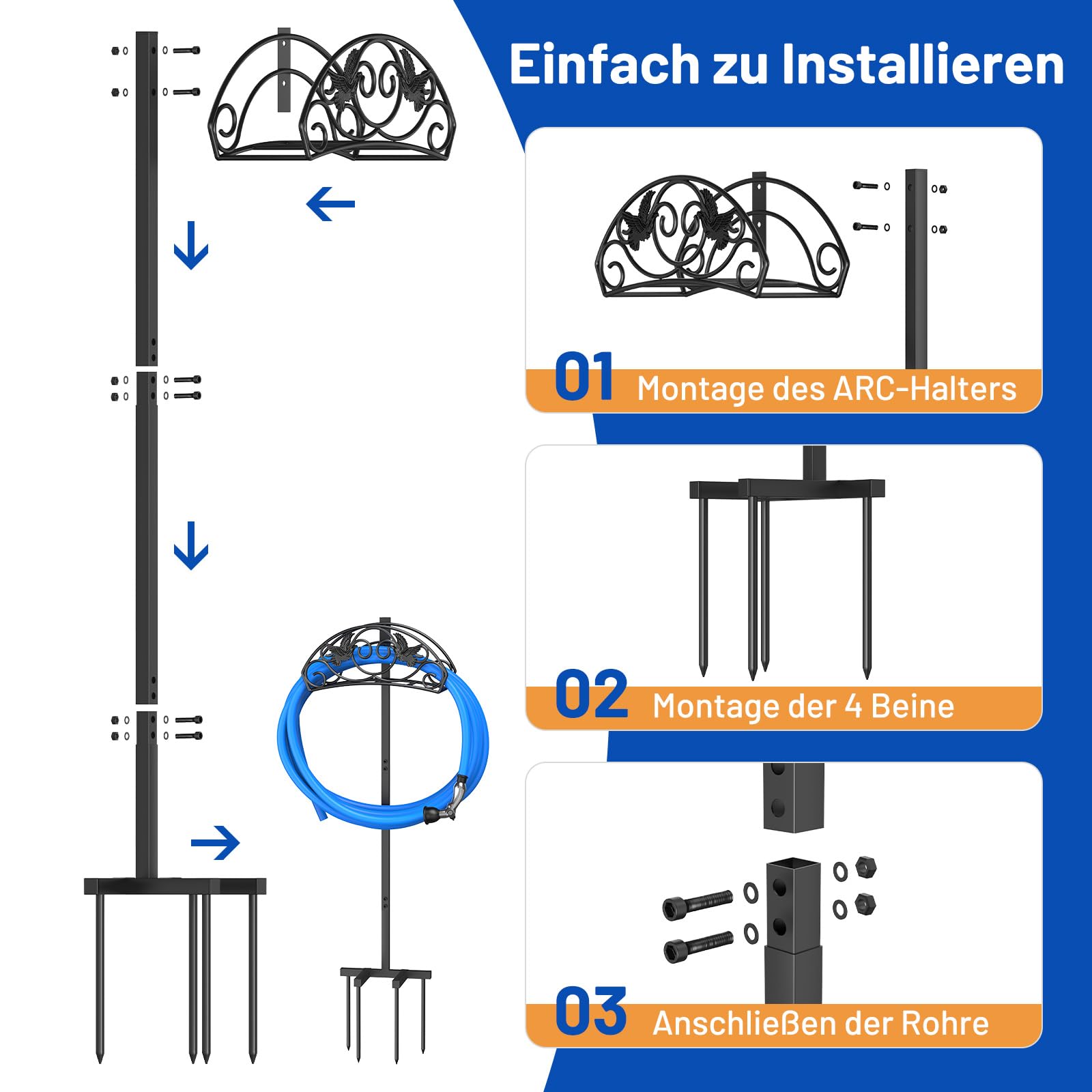 109.5CM Gartenschlauchhalter, Standfester Gartenrohrständer Vogelart Schlauchhalter Freistehend, Abnehmbarer Metall Wasserschlauch Ständer Schlauchständer für Hof Rasenplatz