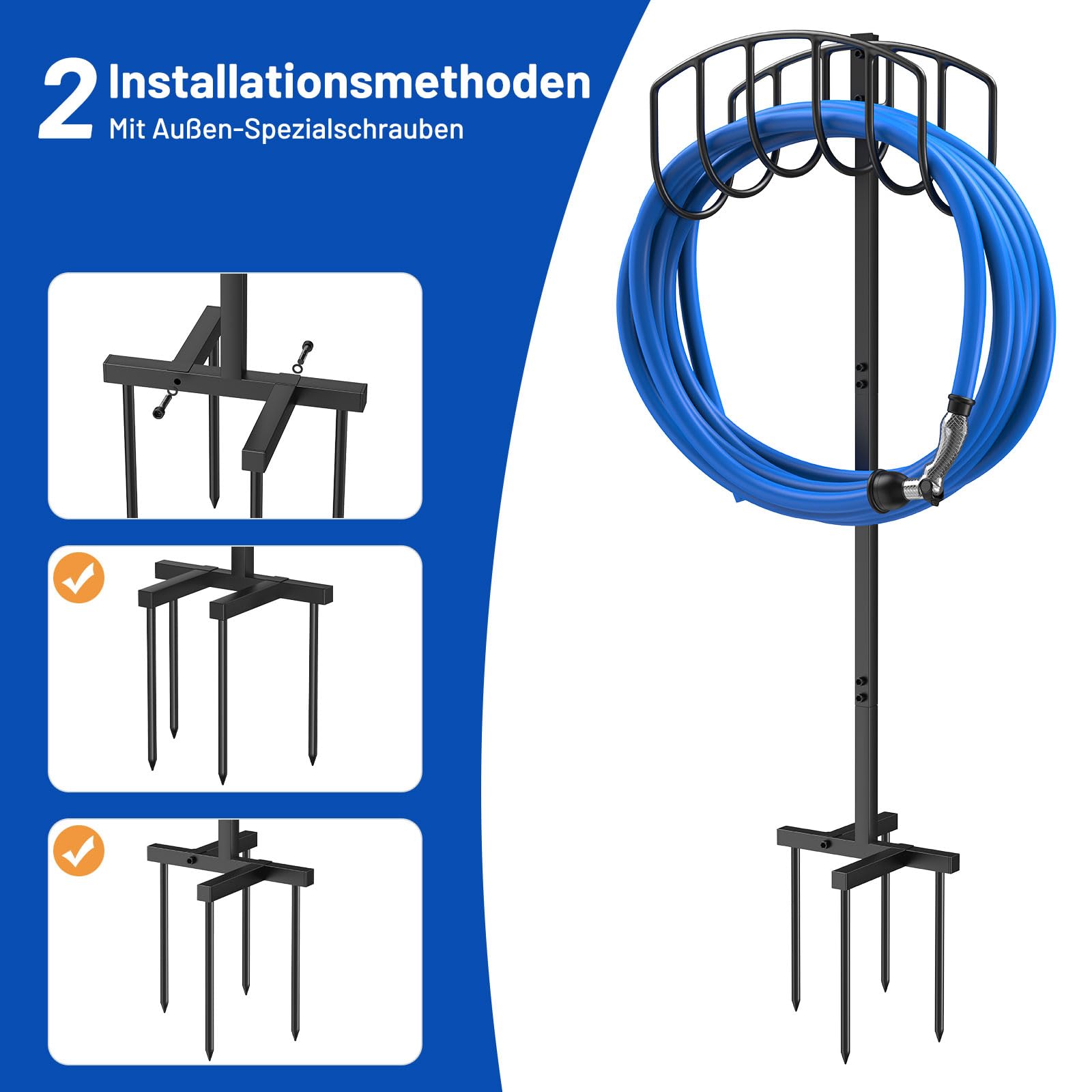 109.5CM Gartenschlauchhalter, Standfester Gartenrohrständer Einfacher Stil Schlauchhalter Freistehend, Abnehmbarer Metall Wasserschlauch Ständer Schlauchständer für Hof Rasenplatz