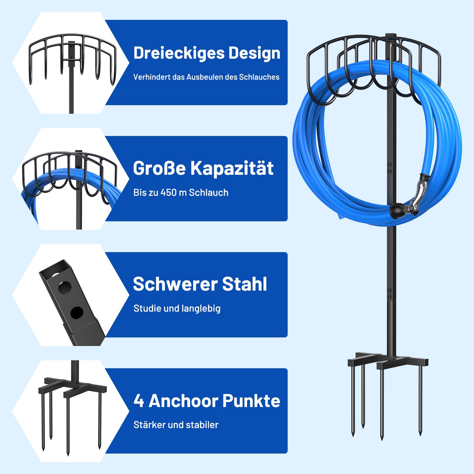 109.5CM Gartenschlauchhalter, Standfester Gartenrohrständer Einfacher Stil Schlauchhalter Freistehend, Abnehmbarer Metall Wasserschlauch Ständer Schlauchständer für Hof Rasenplatz