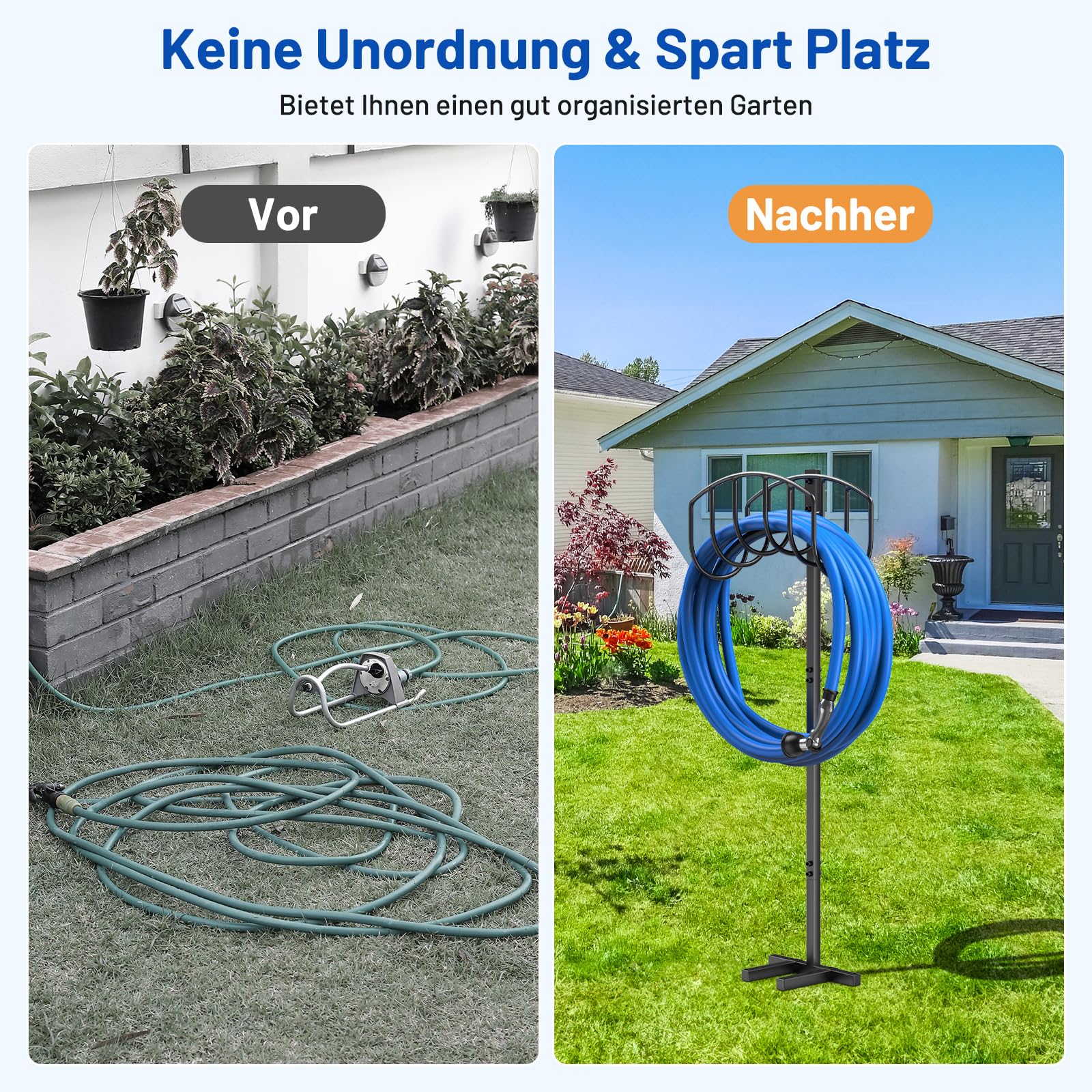 109.5CM Gartenschlauchhalter, Standfester Gartenrohrständer Einfacher Stil Schlauchhalter Freistehend, Abnehmbarer Metall Wasserschlauch Ständer Schlauchständer für Hof Rasenplatz