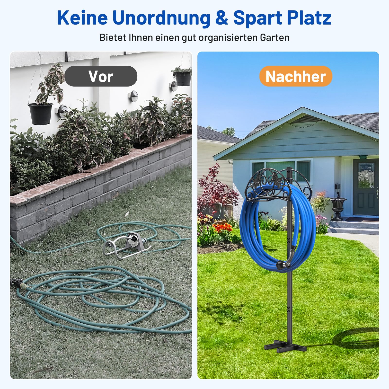 109.5CM Gartenschlauchhalter, Standfester Gartenrohrständer Vogelart Schlauchhalter Freistehend, Abnehmbarer Metall Wasserschlauch Ständer Schlauchständer für Hof Rasenplatz