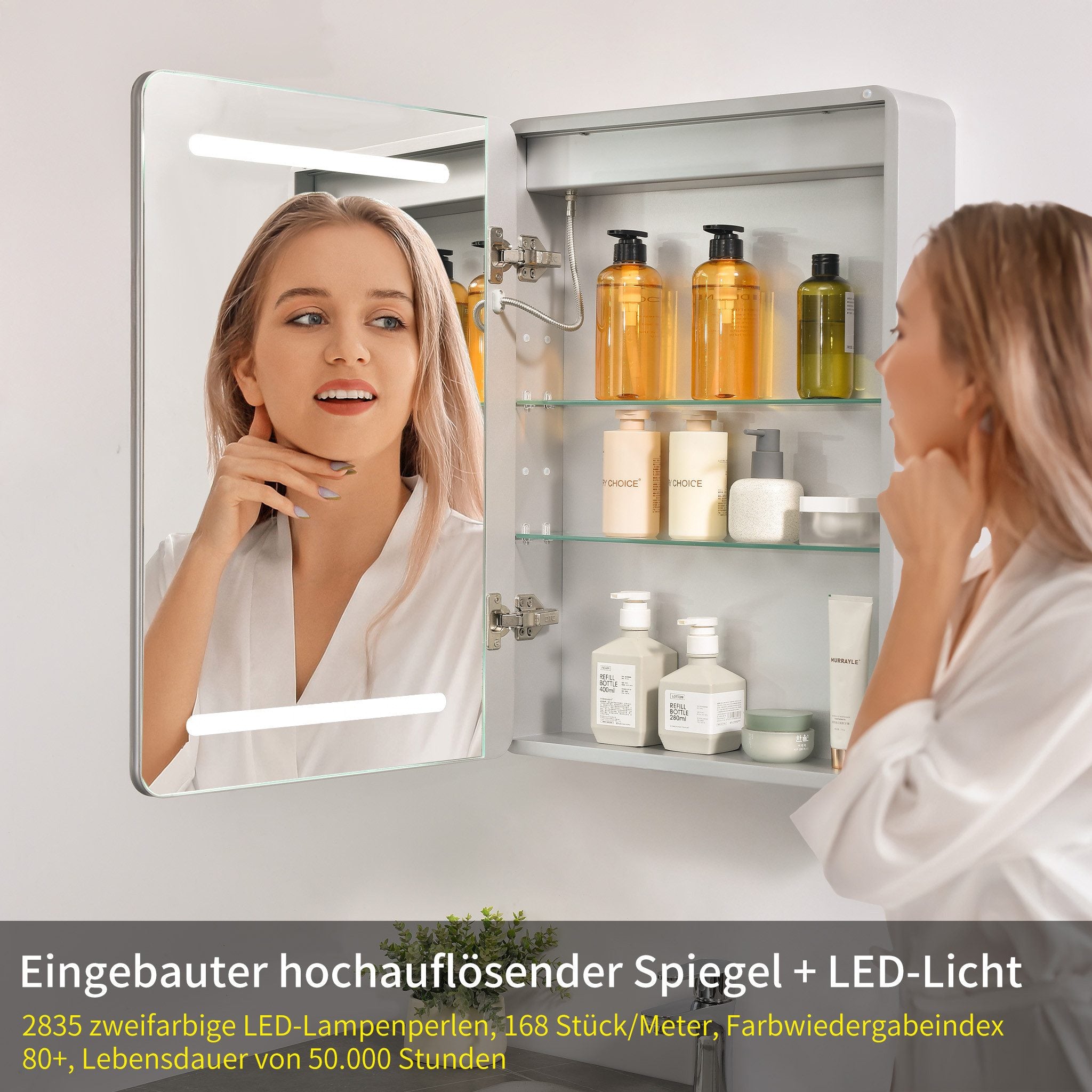 Homelody Spiegelschrank Doppelseitiger Badschrank mit LED-Beleuchtung und Entnebelungsfunktion