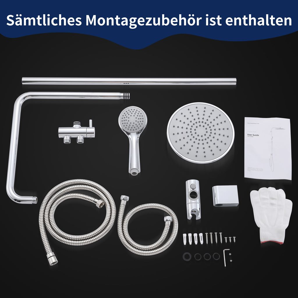 HOMELODY Duschsystem ohne Armatur, Regendusche mit Edelstahl Duschkopf Rund, Chrom Überkopfbrause Duschstange Duschset Duschsäuleset SUS304