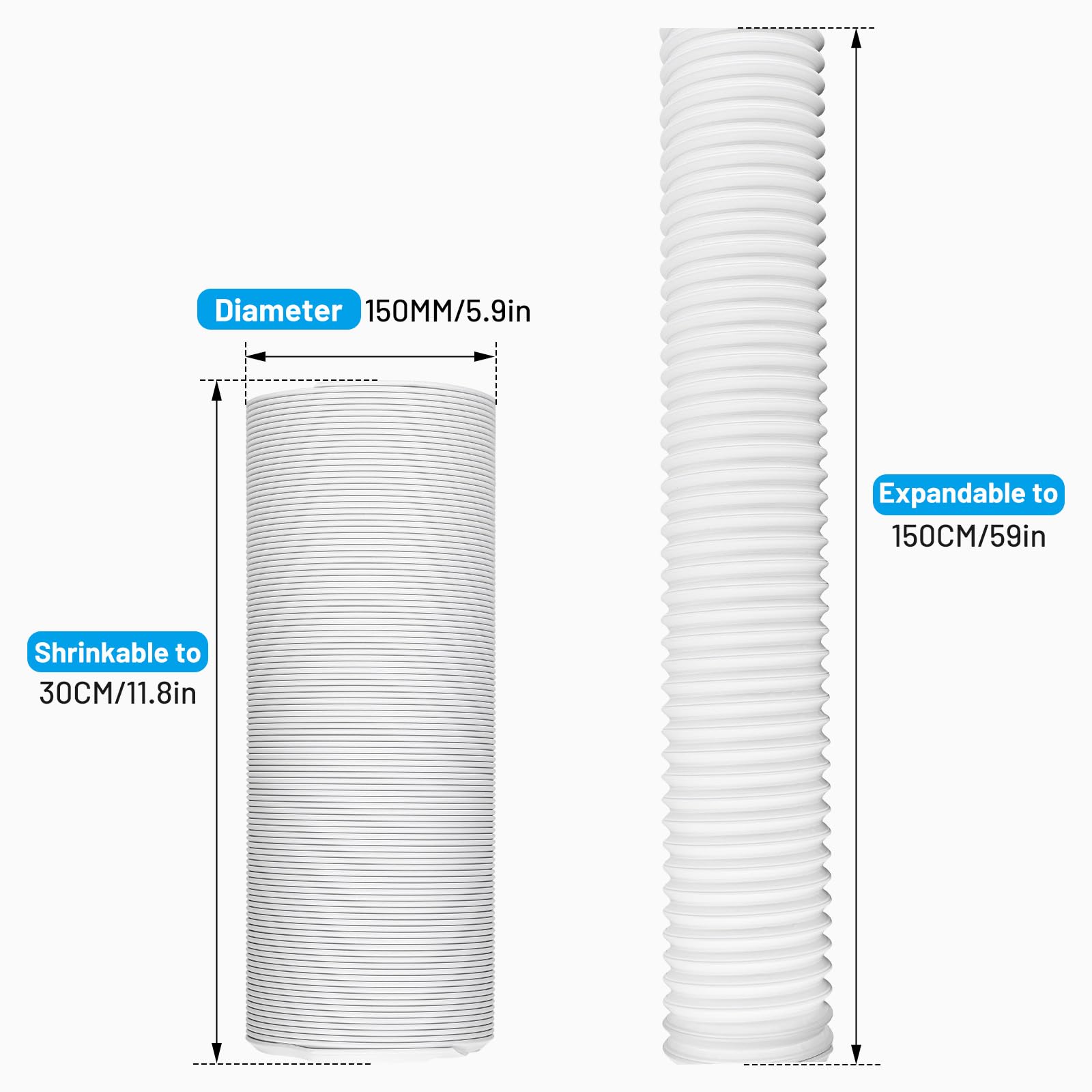 Mobile Klimaanlagenschlauch, iRhodesy Tragbare AC-Schlauchverlängerung Ø150MM Durchmesser, Hitzebeständig und Korrosionsbeständig, Geeignet für Klimaanlagen, Luftentfeuchter, Wäschetrockner