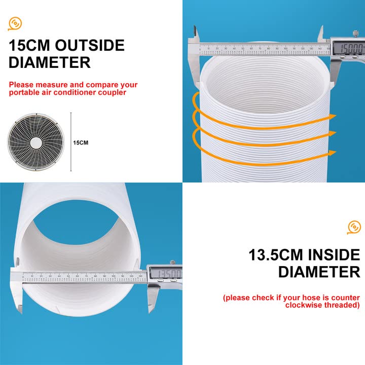 Mobile Klimaanlagenschlauch Ø150mm Länge 1,5m 2024 –Küchenabluftschlauch 150 mm, hitzebeständig, für Klimaanlage, Luftentfeuchter, Wäschetrockner