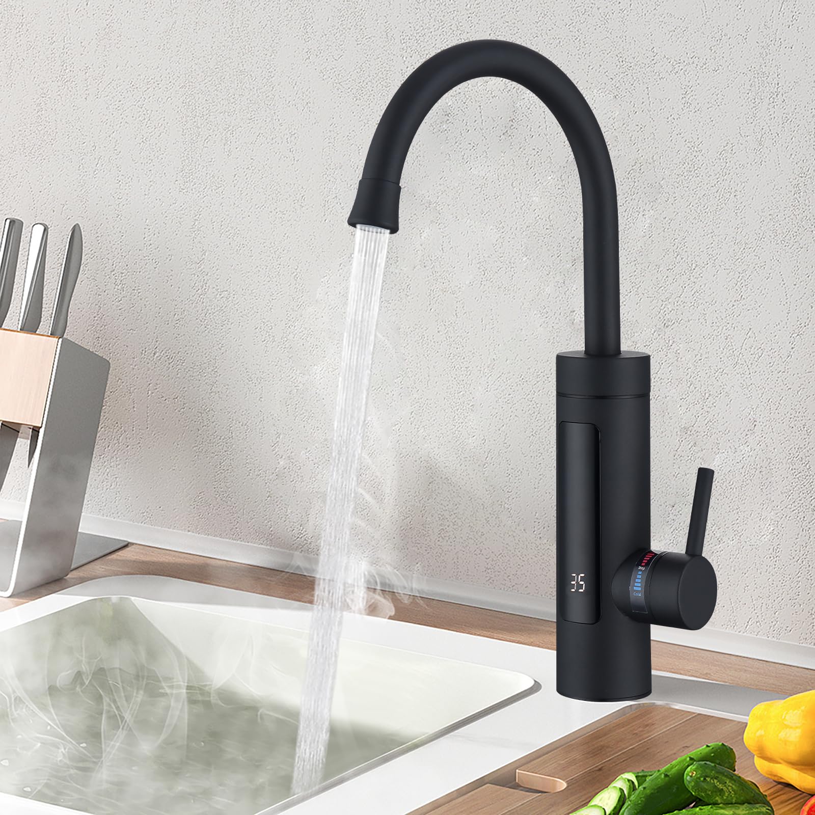 AiHom Elektrischer Wasserhahn mit Durchlauferhitzer 230V, 360° Swivel Warmwasserboiler Küchenarmatur