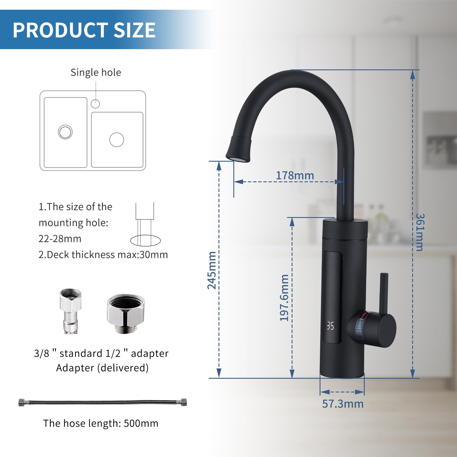 AiHom Elektrischer Wasserhahn mit Durchlauferhitzer 230V, 360° Swivel Warmwasserboiler Küchenarmatur