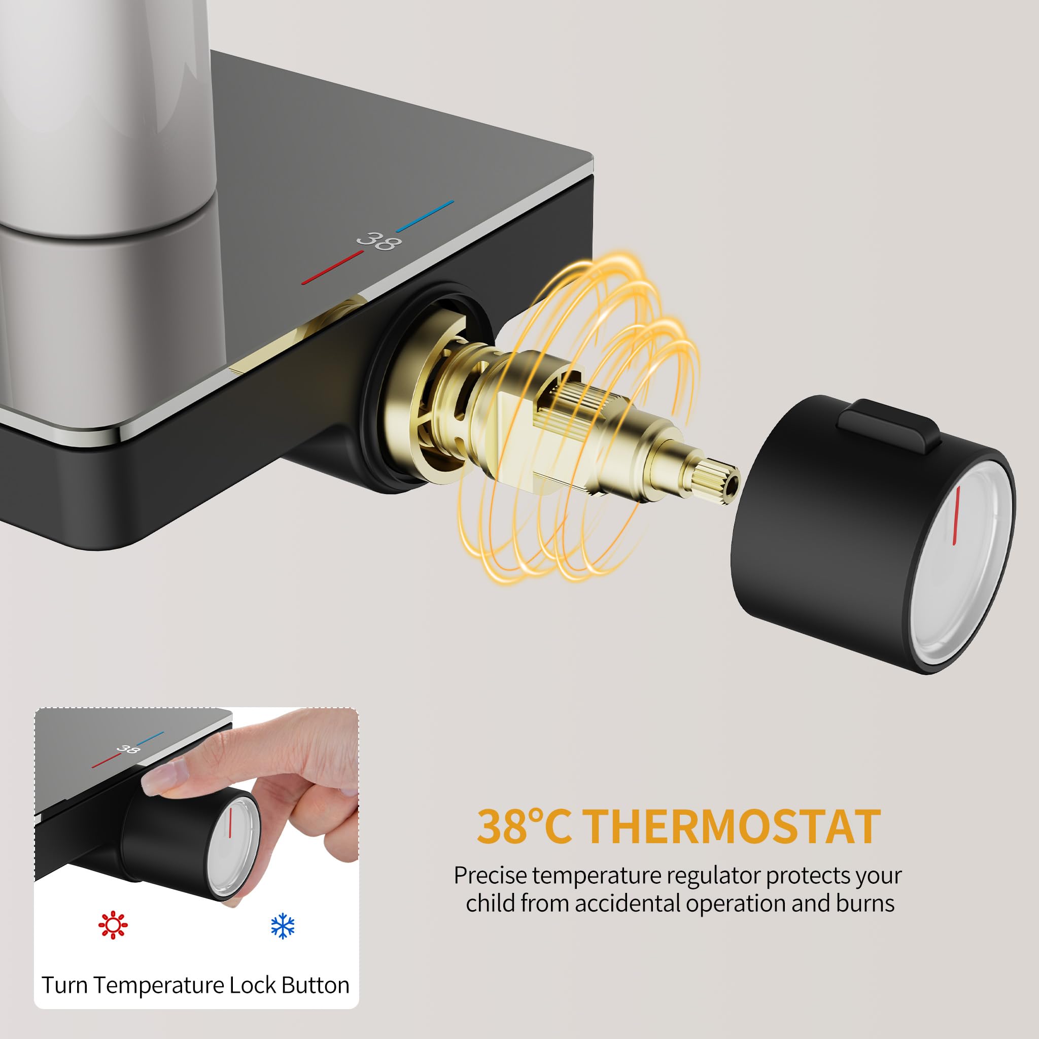 HOMELODY Duschsystem mit Thermostat und Glasablage 40 x 18 CM, Duscharmatur mit Thermostat und 28x18 CM Kopfbrause, Kann in das Originalloch eingebaut werden