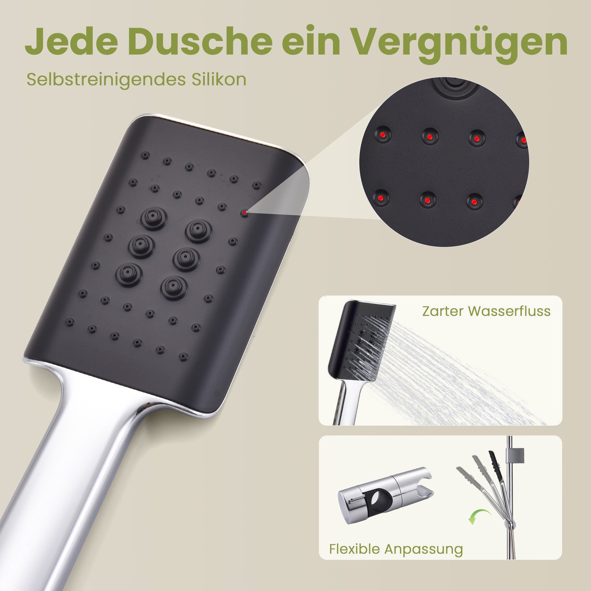 HOMELODY Duschsystem Duschsäule mit Mischbatterie mit Piano-Knopf-Wassertrennschalter, 2 Strahlart(en), quadratischem Duschkopf, Handbrause mit Selbstreinigungsfunktion